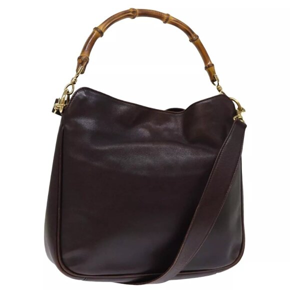 GUCCI Bamboo Shoulder Bag Leather 2way Brown - Picture 1 of 16